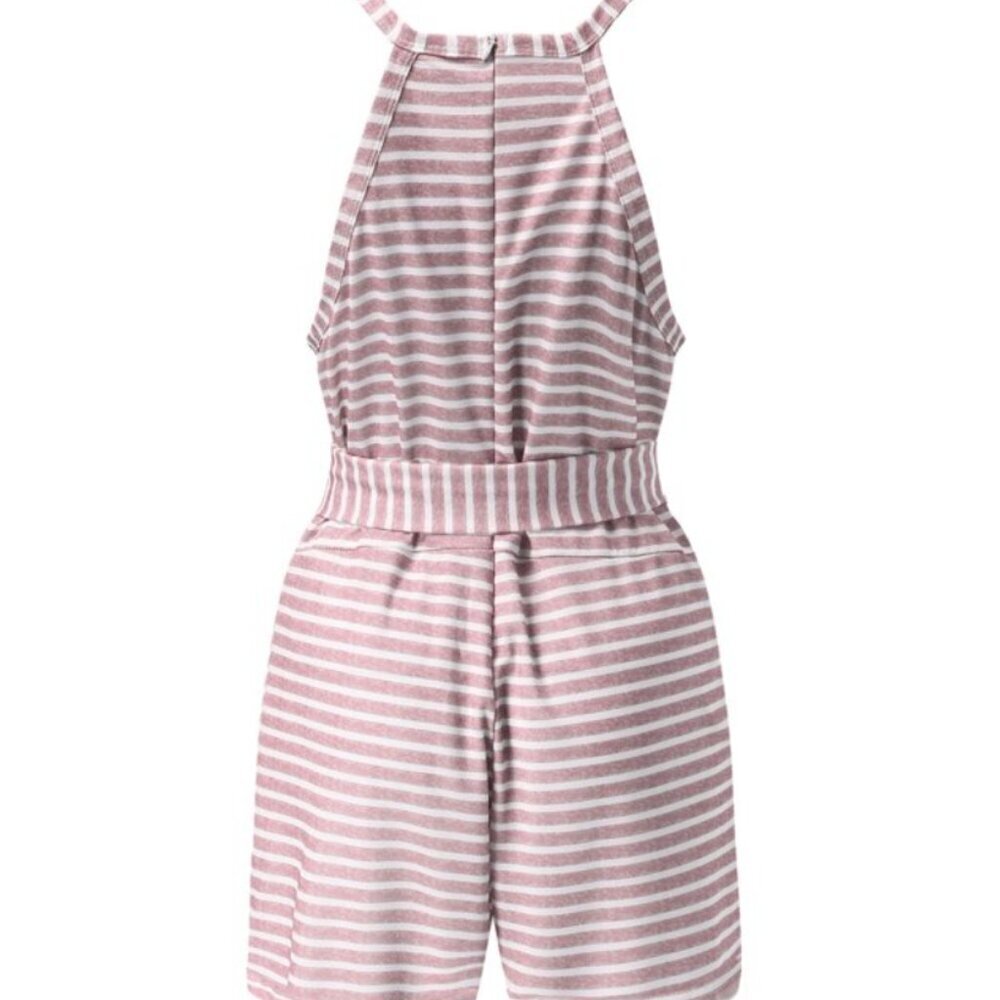 Womens Romper Sleeveless Pink White Striped,  size M NWOT - Picture 2 of 7